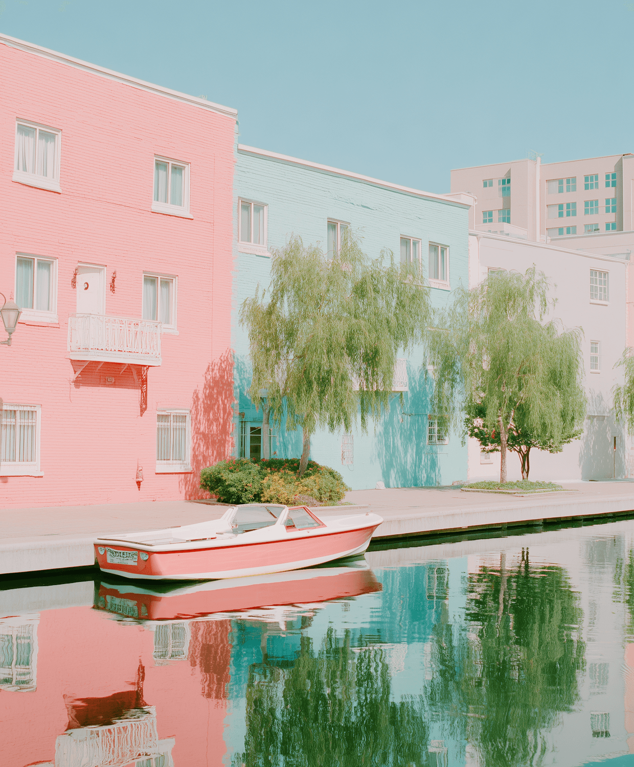 Pastel canal houses lining an Amsterdam waterway